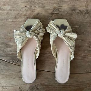 Loeffler Randall Daphne Pleated Gold Bow Slide